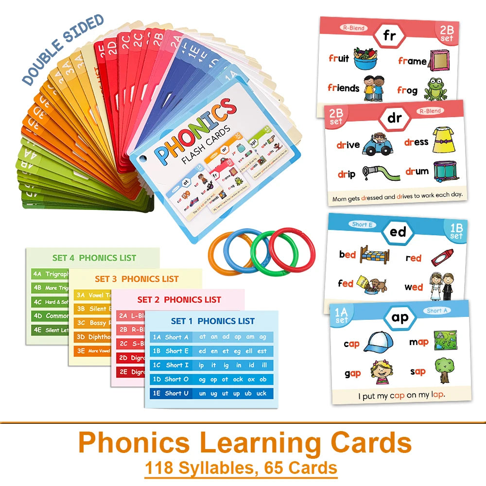 Kids Phonics Learning Cads Educational Toys ESL Teaching Materials English Words Phonic Training Vocabulary Building Montessori